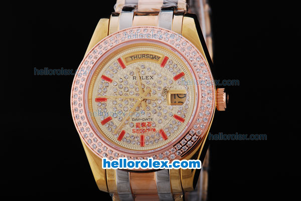 Rolex Day-Date Automatic Movement with Full Diamond Dial and Rose Gold&Diamond Bezel - Click Image to Close